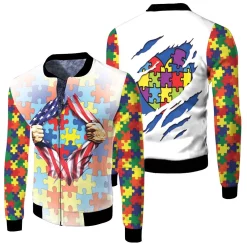 Autism Inside Flag Tshirts Super Hero Shirt Fleece Bomber Jacket