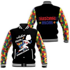 Autism Mom Unbreakable Superhero Autism Support Day Baseball Jacket