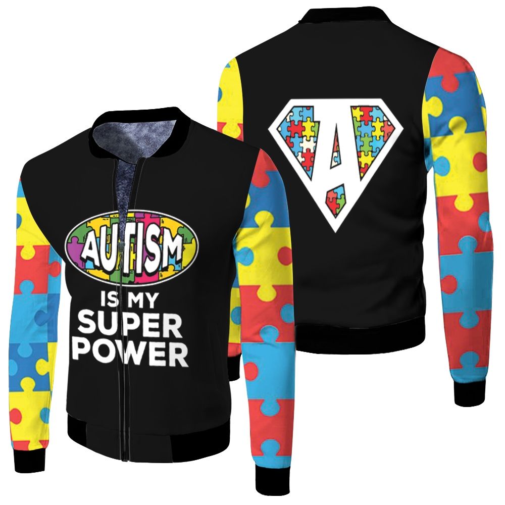 Autism Support Superhero Fleece Bomber Jacket