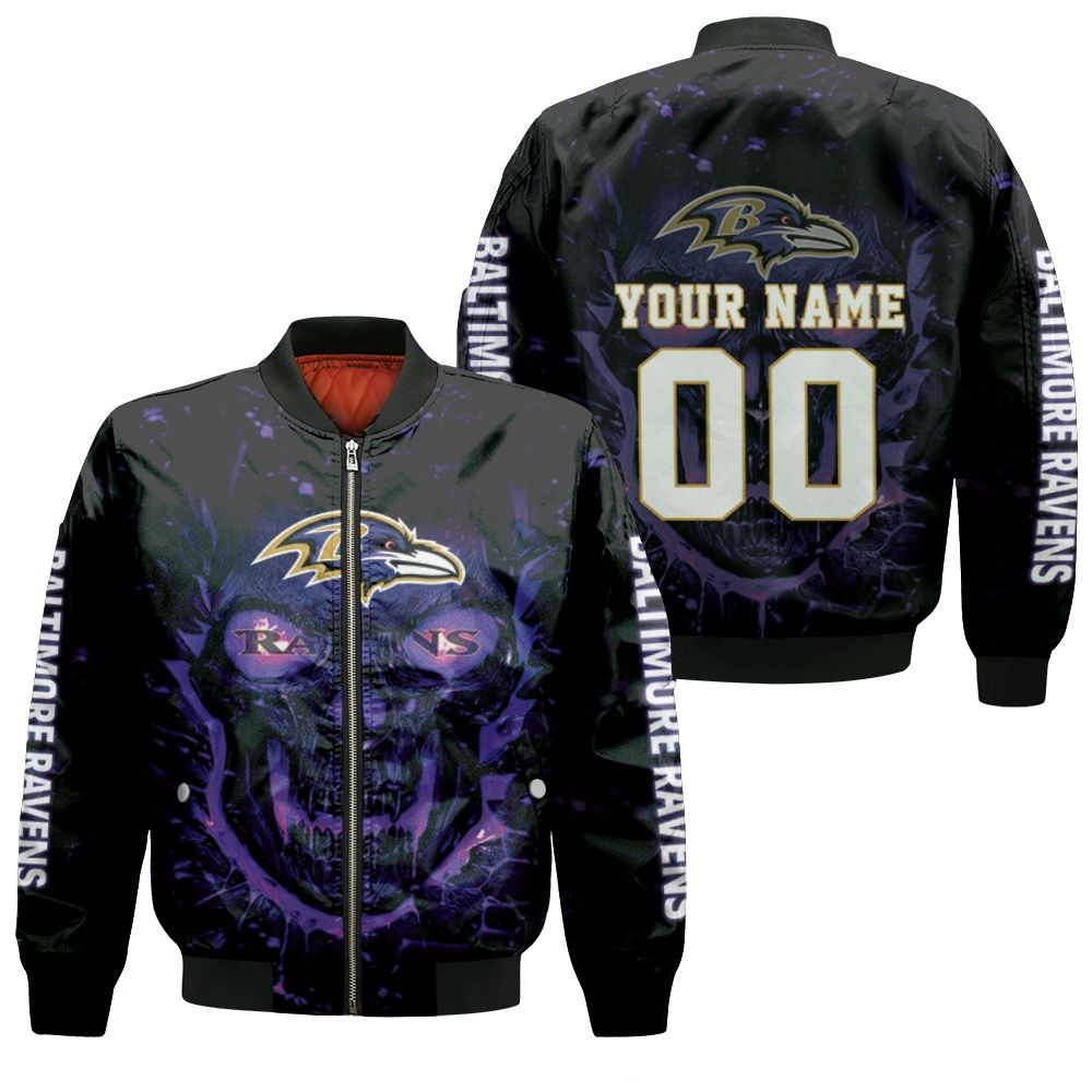 Baltimore Ravens Nfl Skull For Fan 3d Personalized Bomber Jacket