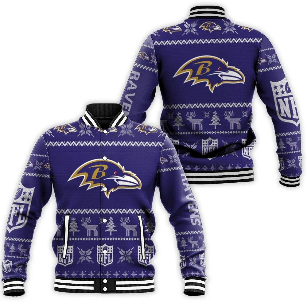 Baltimore Ravens Nfl Ugly Sweatshirt Christmas 3d Baseball Jacket