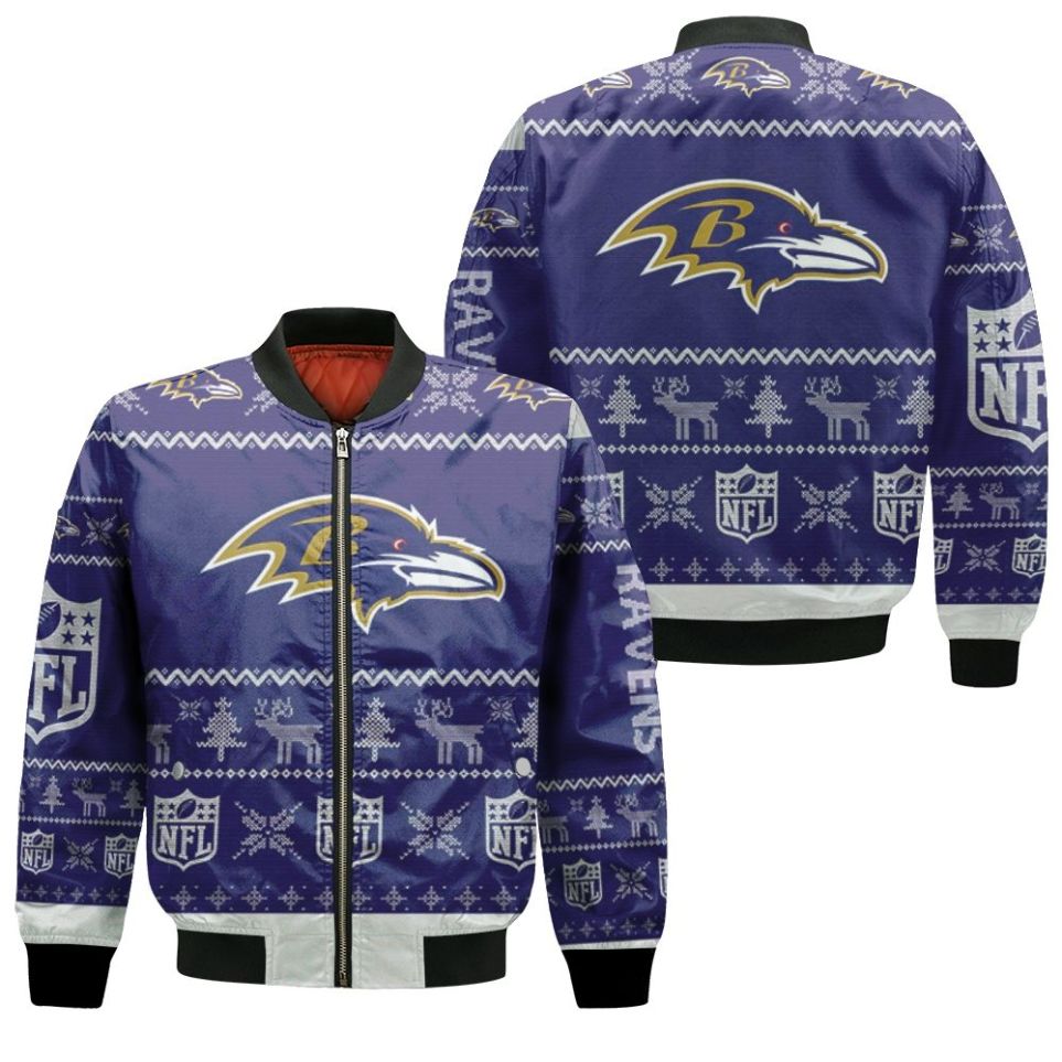 Baltimore Ravens Nfl Ugly Sweatshirt Christmas 3d Bomber Jacket