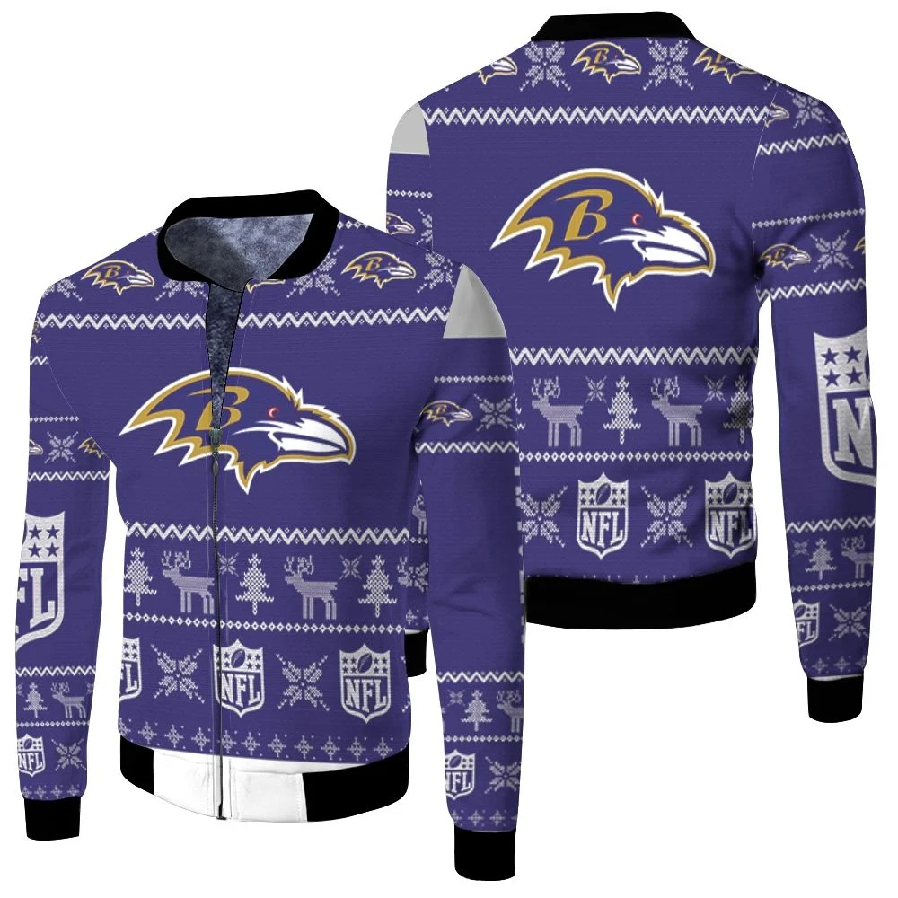Baltimore Ravens Nfl Ugly Sweatshirt Christmas 3d Fleece Bomber Jacket