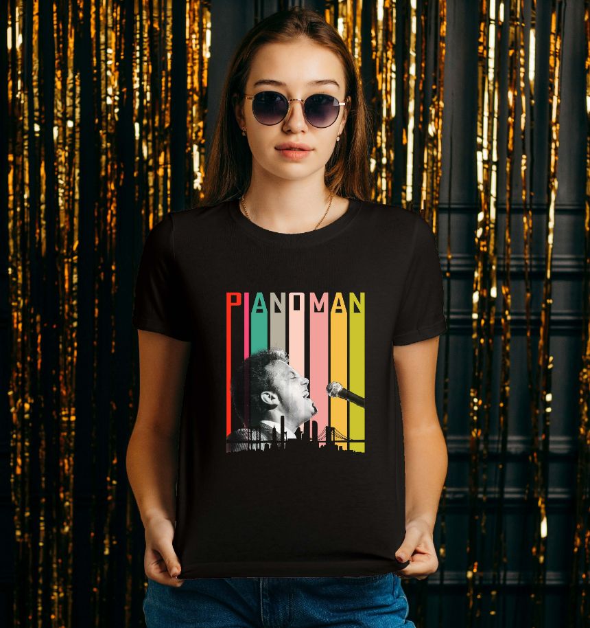 Billy Joel Piano man New York Retro Skyline City Vintage T-Shirt