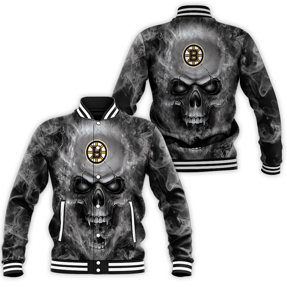 Boston Bruins Nhl Fans Skull Baseball Jacket