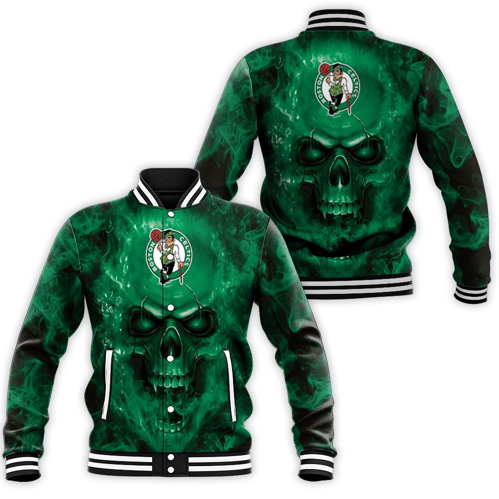 Boston Celtics Nba Fans Skull Baseball Jacket