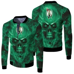 Boston Celtics Nba Fans Skull Fleece Bomber Jacket