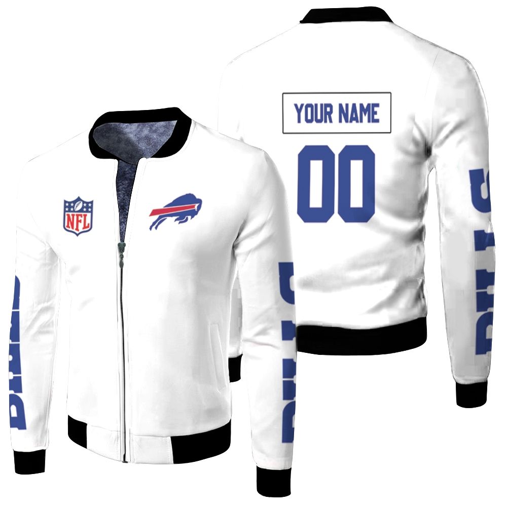 Buffalo Bills Nfl White Jersey Style Personalized Fleece Bomber Jacket
