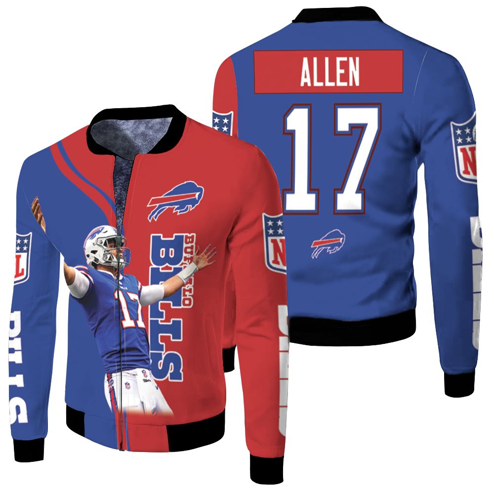 Buffalo Bills Number 17 Josh Allen Fleece Bomber Jacket