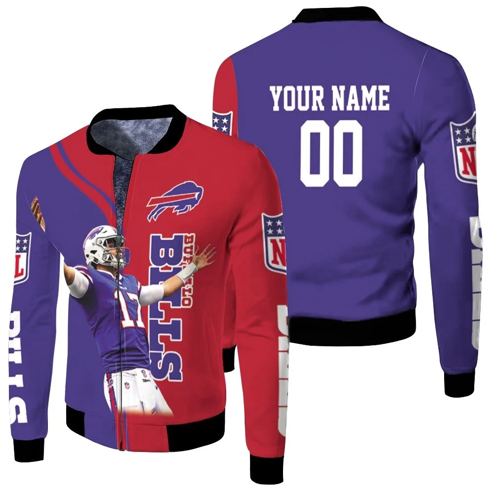 Buffalo Bills Number 17 Josh Allen Personalized Fleece Bomber Jacket