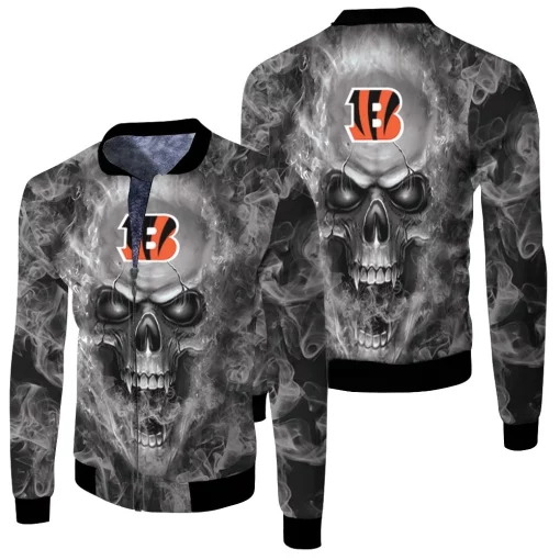 Cincinnati Bengals Nfl Fans Skull Fleece Bomber Jacket
