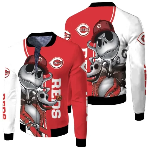 Cincinnati Reds Jack Skellington And Zero Fleece Bomber Jacket