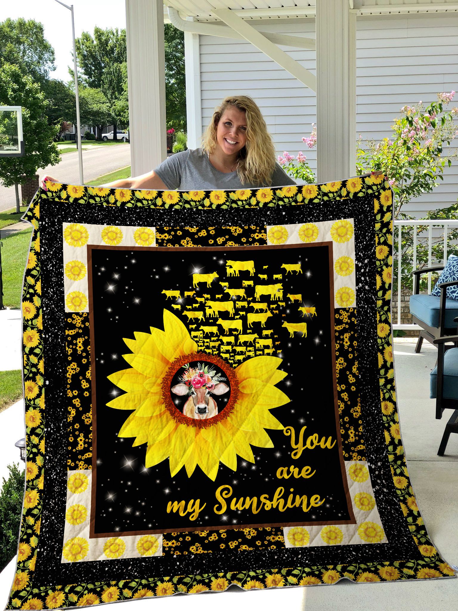 Cow Sunflower You Are My Sunshine Quilt Blanket Great Customized Blanket Gifts For Birthday Christmas Thanksgiving