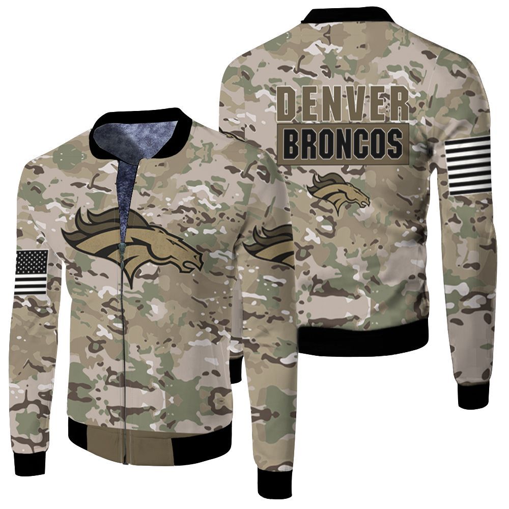 Denver Broncos Camo Pattern 3d Jersey Fleece Bomber Jacket