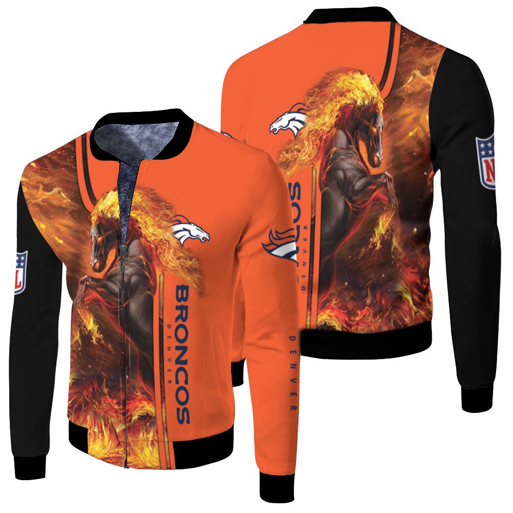 Denver Broncos Fire Horse 3d Jersey Fleece Bomber Jacket
