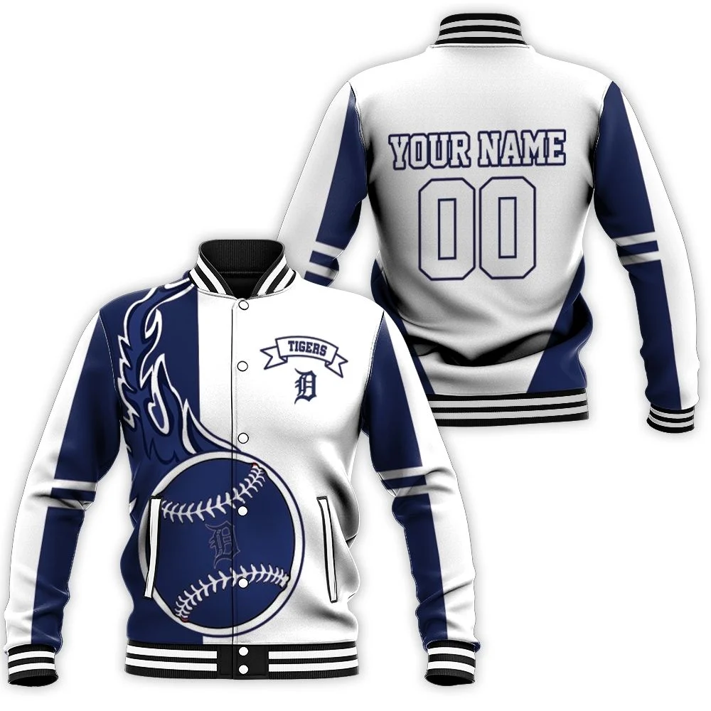 Detroit Tigers Personalized Blue And White Baseball Jacket