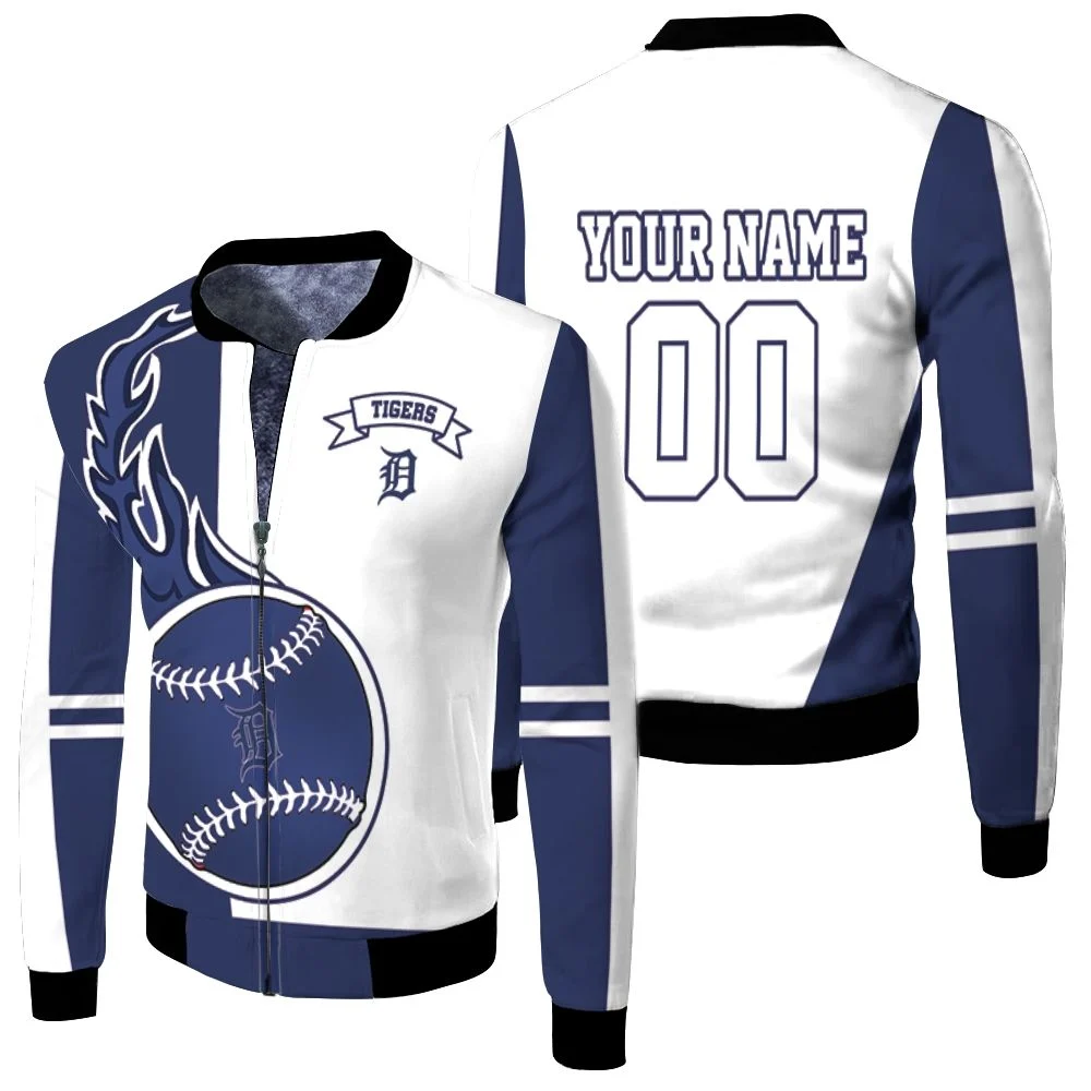 Detroit Tigers Personalized Blue And White Fleece Bomber Jacket