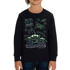 Disney Toy Story 4 Neon Little Green Men Childrens Unisex Black Sweatshirt