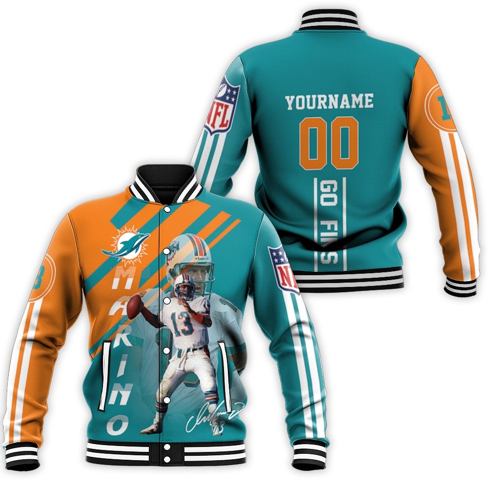 Dolphins Dan Marino 3d Personalized Baseball Jacket