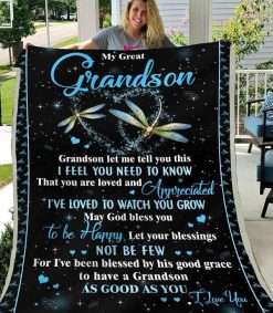 Dragonfly To My Grandson You Are Loved And Appreciated Fleece Blanket For Grandson