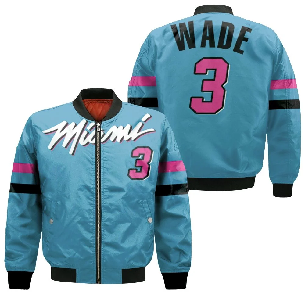 Dwyane Wade Heat 2020 Blue City Edition Jersey Inspired Bomber Jacket
