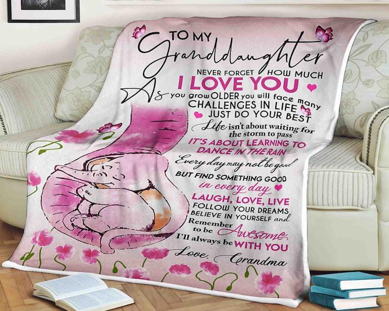 Elephant Blanket To My Granddaughter I Love You In Everyday Laugh Love Live I'll Always Be With You For Granddaughter Family Bedding