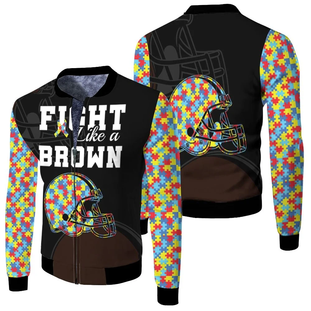 Fight Like A Cleveland Browns Autism Support Fleece Bomber Jacket