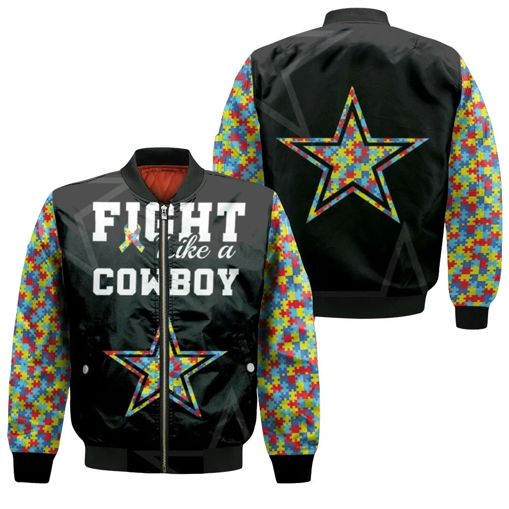 Fight Like A Dallas Cowboys Autism Support Bomber Jacket
