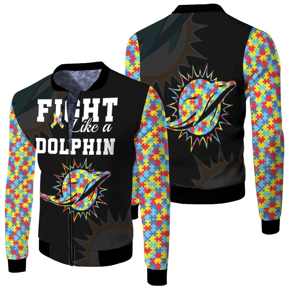 Fight Like A Dolphins Autism Support Fleece Bomber Jacket