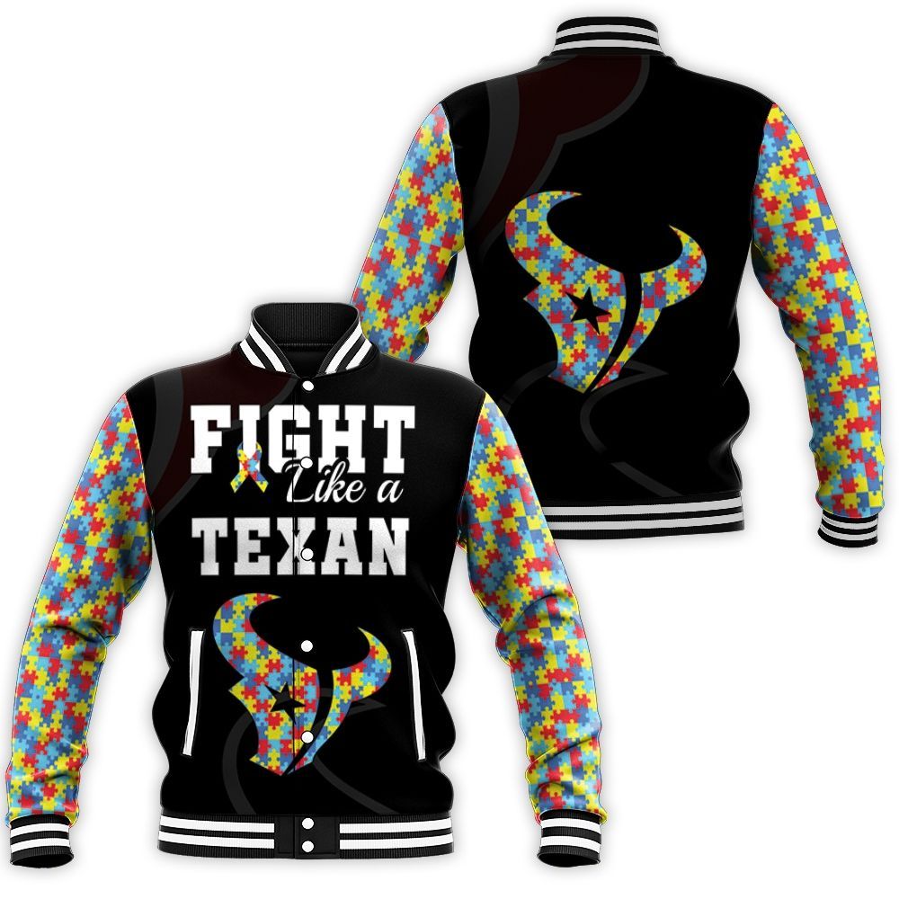 Fight Like A Houston Texans Autism Support Baseball Jacket