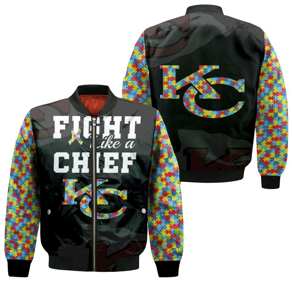 Fight Like A Kansas City Chiefs Autism Support Bomber Jacket