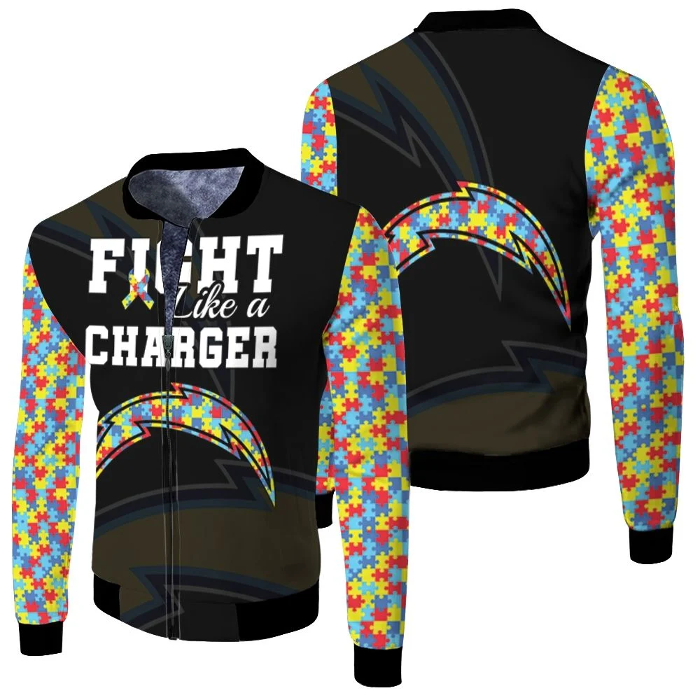 Fight Like A Los Angeles Chargers Autism Support Fleece Bomber Jacket