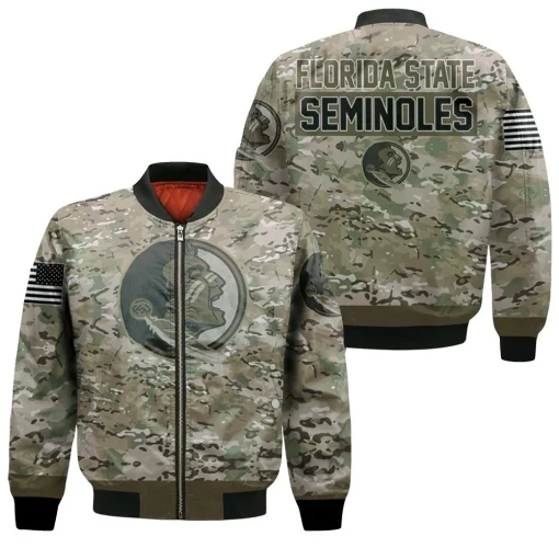Florida State Seminoles Camo Pattern 3d Jersey Bomber Jacket