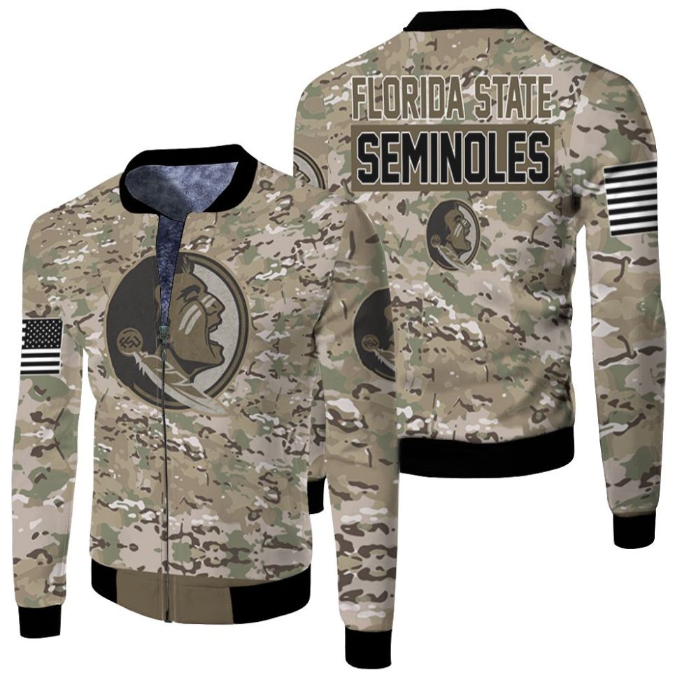 Florida State Seminoles Camo Pattern 3d Jersey Fleece Bomber Jacket