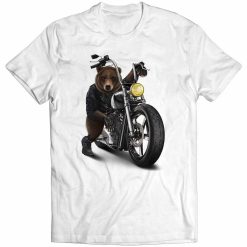 Grizzly Bear Riding Chopper Motorcycle – Short-Sleeve Unisex T-Shirt