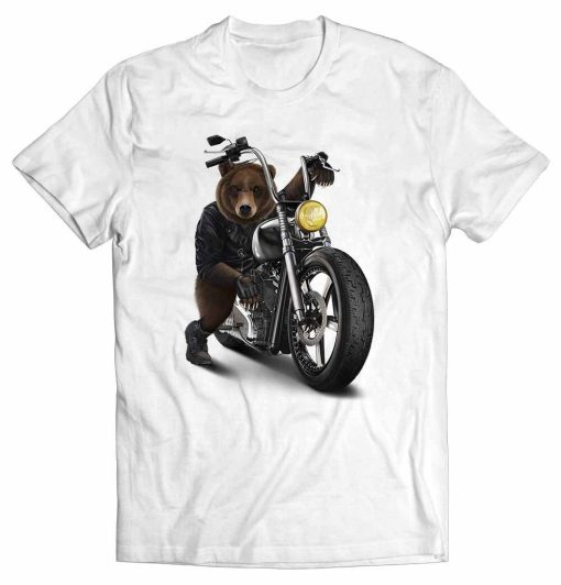 Grizzly Bear Riding Chopper Motorcycle – Short-Sleeve Unisex T-Shirt