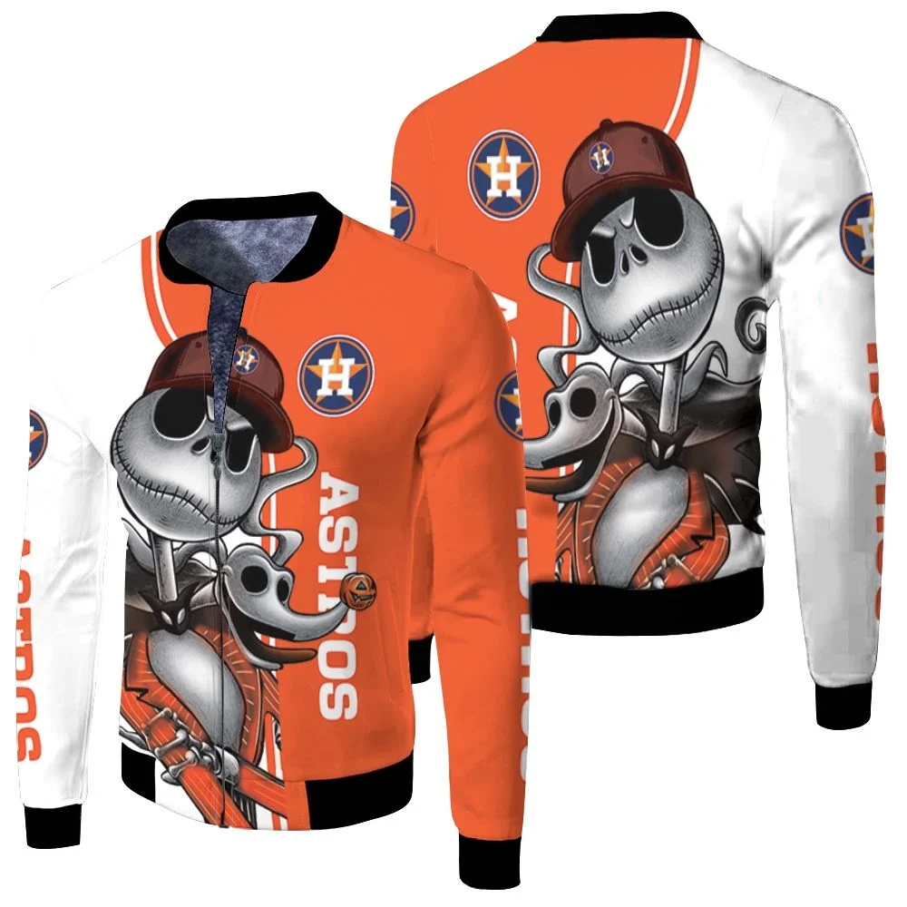 Houston Astros Jack Skellington And Zero Fleece Bomber Jacket