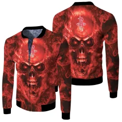 Houston Rockets Nba Fans Skull Fleece Bomber Jacket