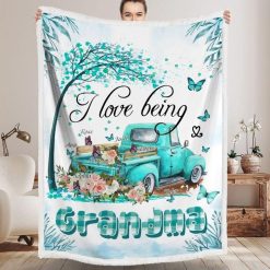 I Love Being Grandma Vintage Truck Personalized Blanket For Grandma Birthday