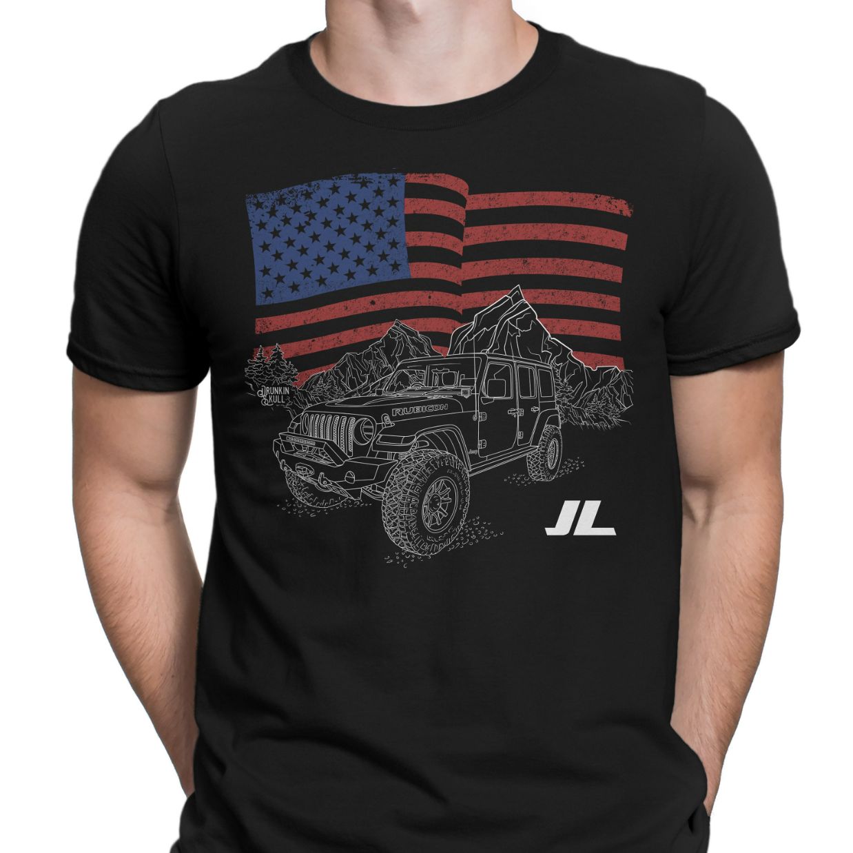 Jeep JL American Flag Soft Spun Mens Black T-Shirt
