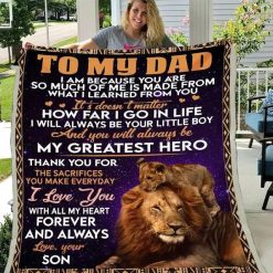 Lion Dad Blanket To My Dad My Greatest Hero For Father’s Day Fleece Blanket For Dad From Son