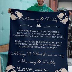 Mommy And Daddy 1st Christmas Personalized Blanket For Mom Dad Birthday