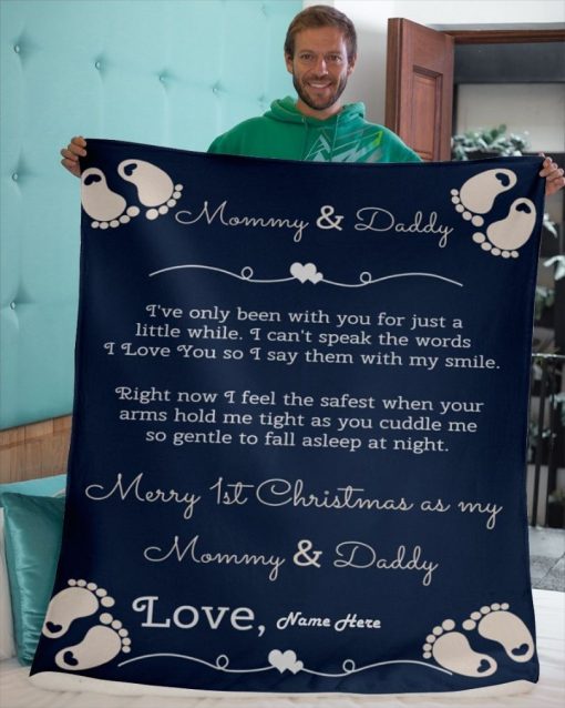 Mommy And Daddy 1st Christmas Personalized Blanket For Mom Dad Birthday