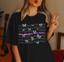 Oversized Olivia Rodrigo Its Brutal Out Here Lyrics Tee Shirt