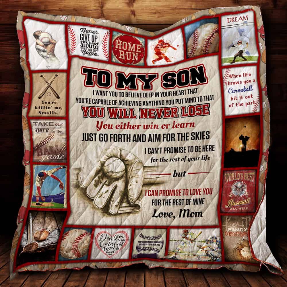 Personalized Baseball To My Son From Mom Just Go Forth And Aim The Skies Quilt Blanket Great Customized Perfect Baseball Lover