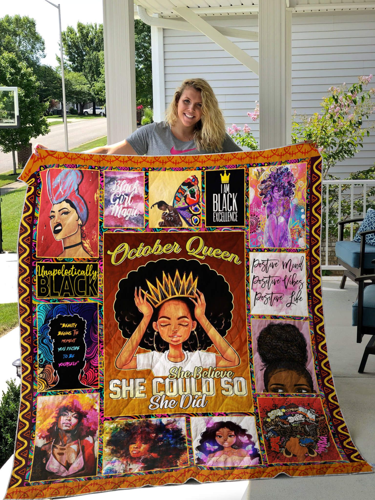 Personalized Black Queen She Belive She Could So She Did Quilt Blanket Great Customized Perfect Black Daughter