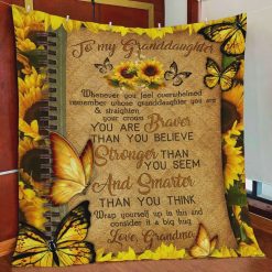 Personalized Butterfly Sunflower To My Granddaughter Quilt Blanket From Grandma You Are Braver Than You Believe Great Customized Blanket