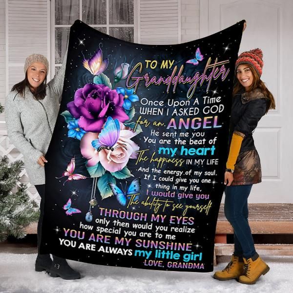 Personalized Butterfly To My Granddaughter From Grandma Once Upon A Time Quilt Blanket Great Customized Perfect Butterfly Lover