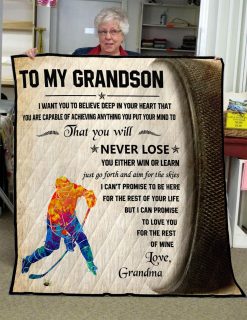 Personalized Ice Hockey To My Grandson From Grandma You Will Never Lose Quilt Blanket Great Customized Perfect Ice Hockey Lover