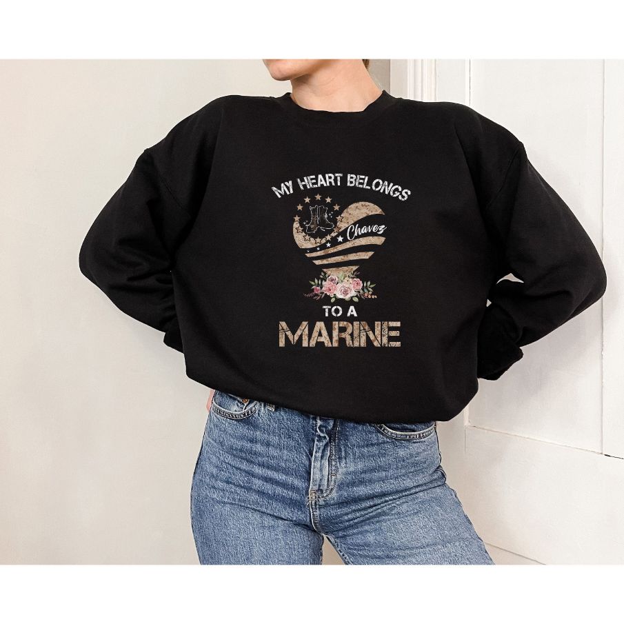 Personalized My Heart Belongs To A Marine Womens Sweatshirt
